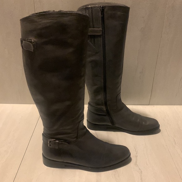 Garnet Hill Women's Dark Gray Leather Buckle Lateral Zipper Tall Boots Size 8.5 - Picture 3 of 12